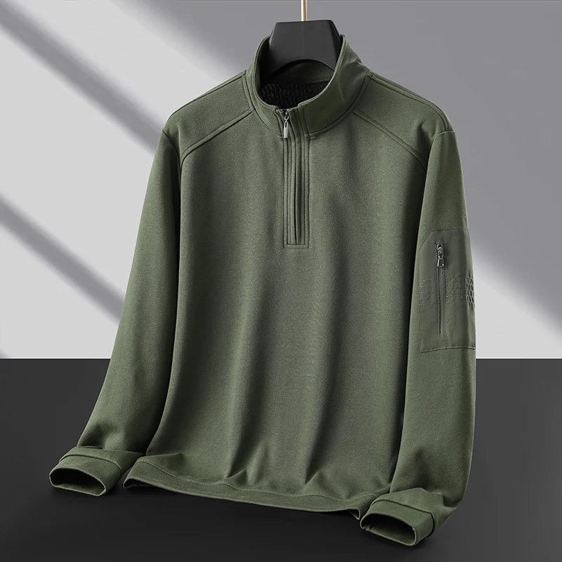 

Повседневный мужской свитер с длинным рукавом на молнии, весенне-осенний, для мужчин среднего возраста, универсальный, однотонный, простой дизайн