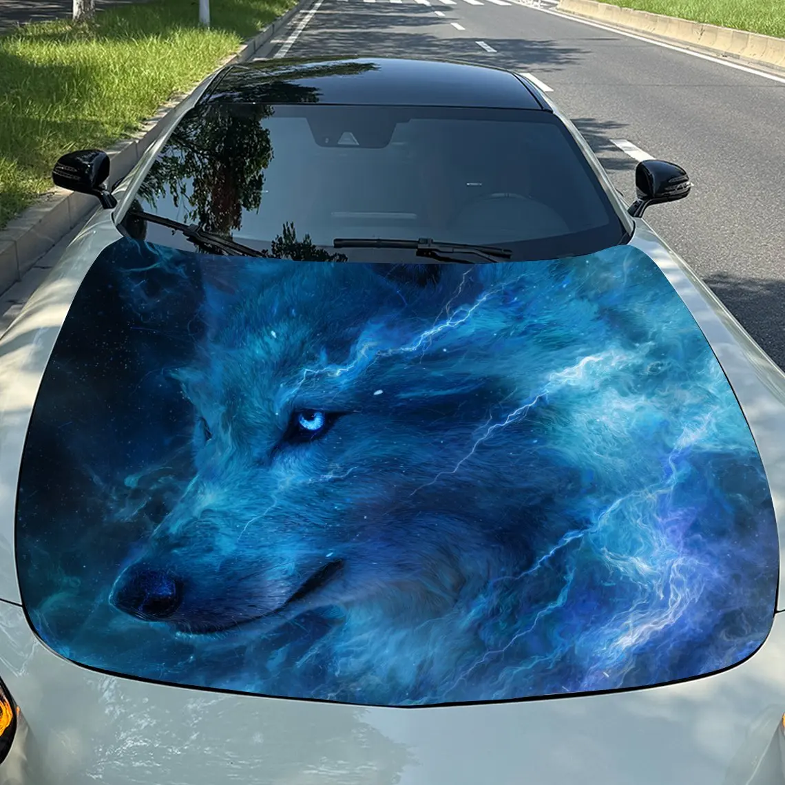 Cool Lightning Wolf PVC Car Hood Stickers/Waterproof Vinyl Wrap/Trendy Design/Durable For Cars, Trucks, SUVs/Unique Gift For Car