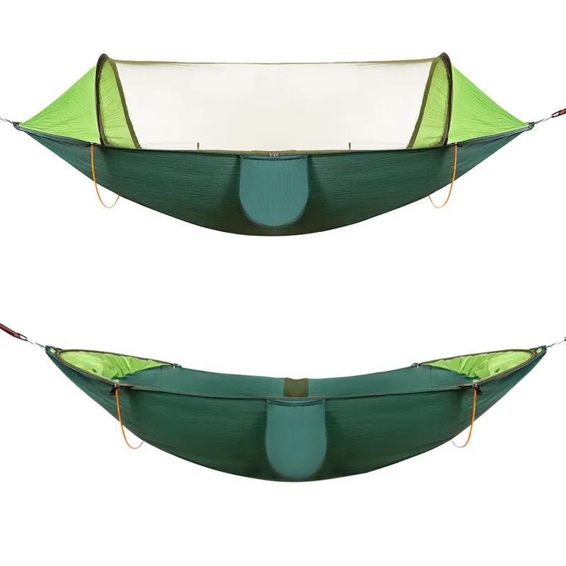 Anti-Roll Outdoor Camping Hammock with Mosquito Net - Portable Nylon Parachute Swing Bed for Garden Patio