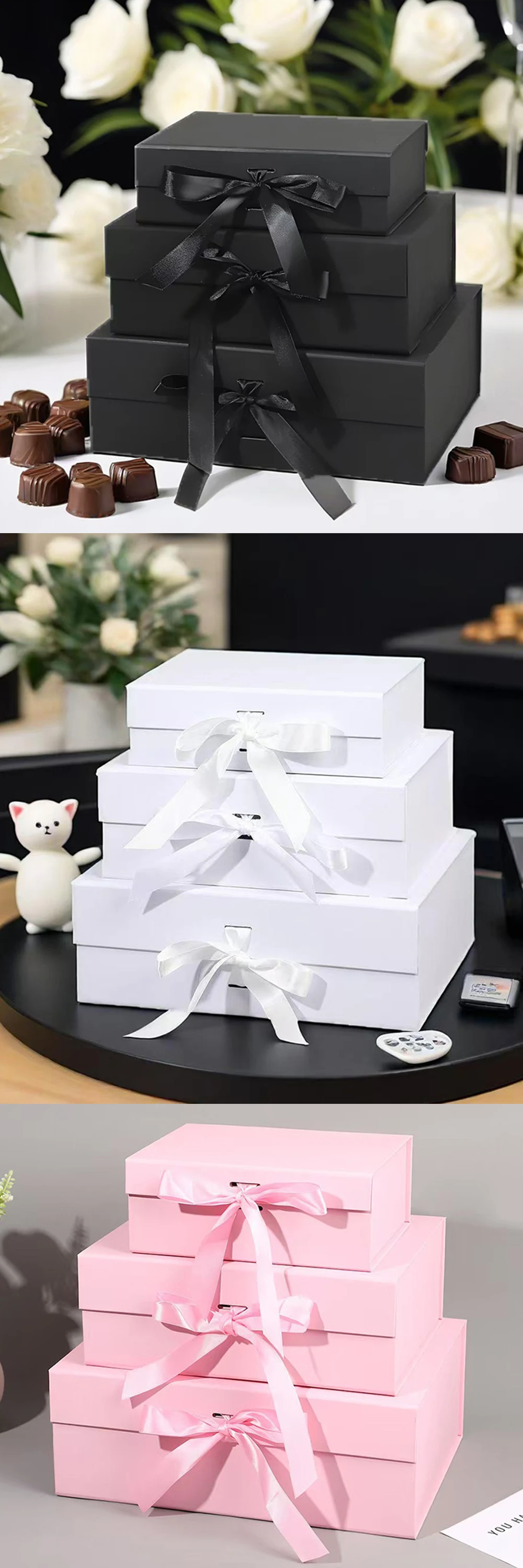 23 cm Luxus-Band-Geschenkbox-Set Rosa Schwarz Weiß 3 Farben erhältlich Geschenkbox Lafite Grass Grußkarte Souvenir-Paket-Set ZYF – Detail 1