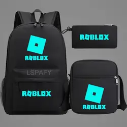 Hot ROBLOX 3Pcs Set Luminous Backpack Fashion Child Cartoon School Bag Bookbag Men Women Travel Bags Mochila Daily Rucksack Sac