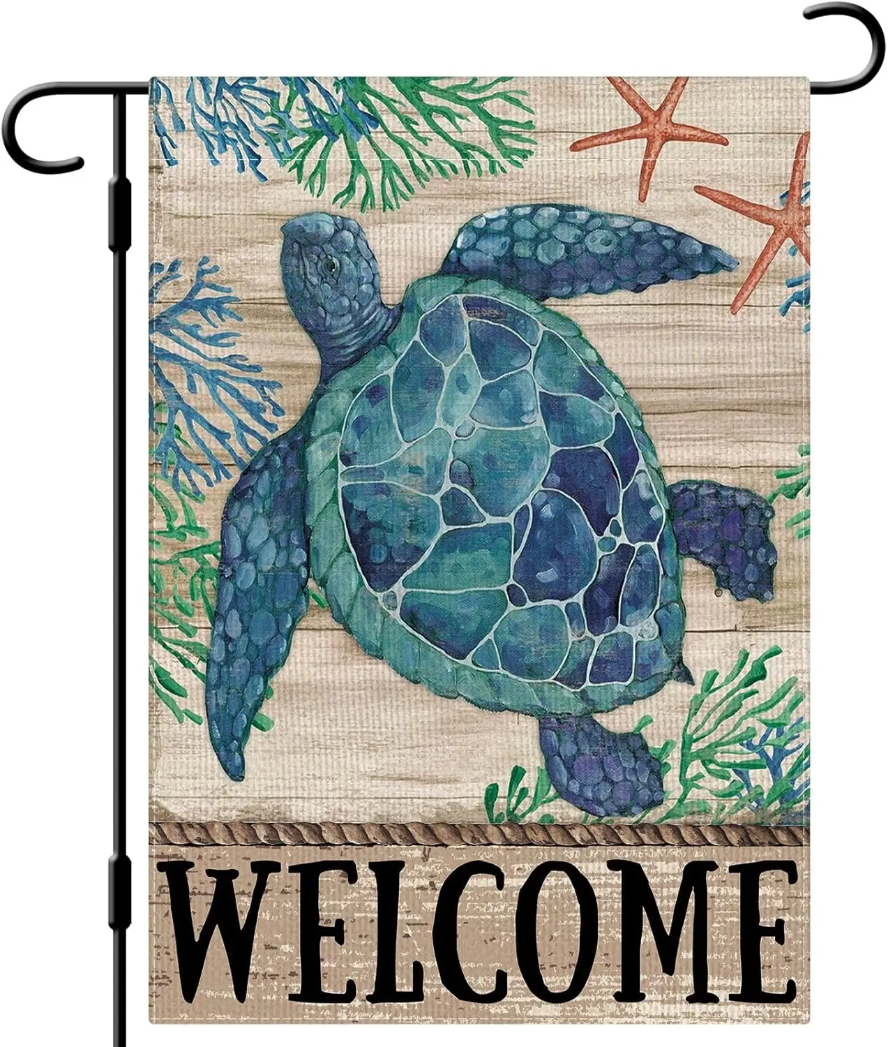 DLZDN Welcome Sea Turtle Garden Flag Beach Garden Flag 12x18 Inch Double Sided Burlap Welcome Summer Rustic Coastal Seasonal SSL