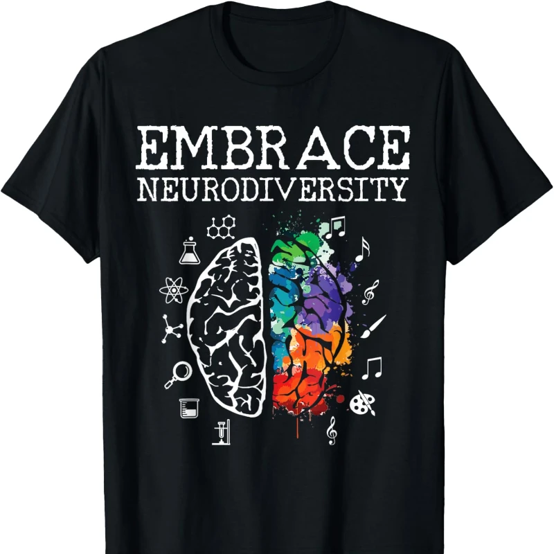 Neurodiversity Shirt - Embrace ADHD Autism ASD Tshirt Gift Unisex Commuter Short-sleev Graphic Tshirts Crewneck Casual Style