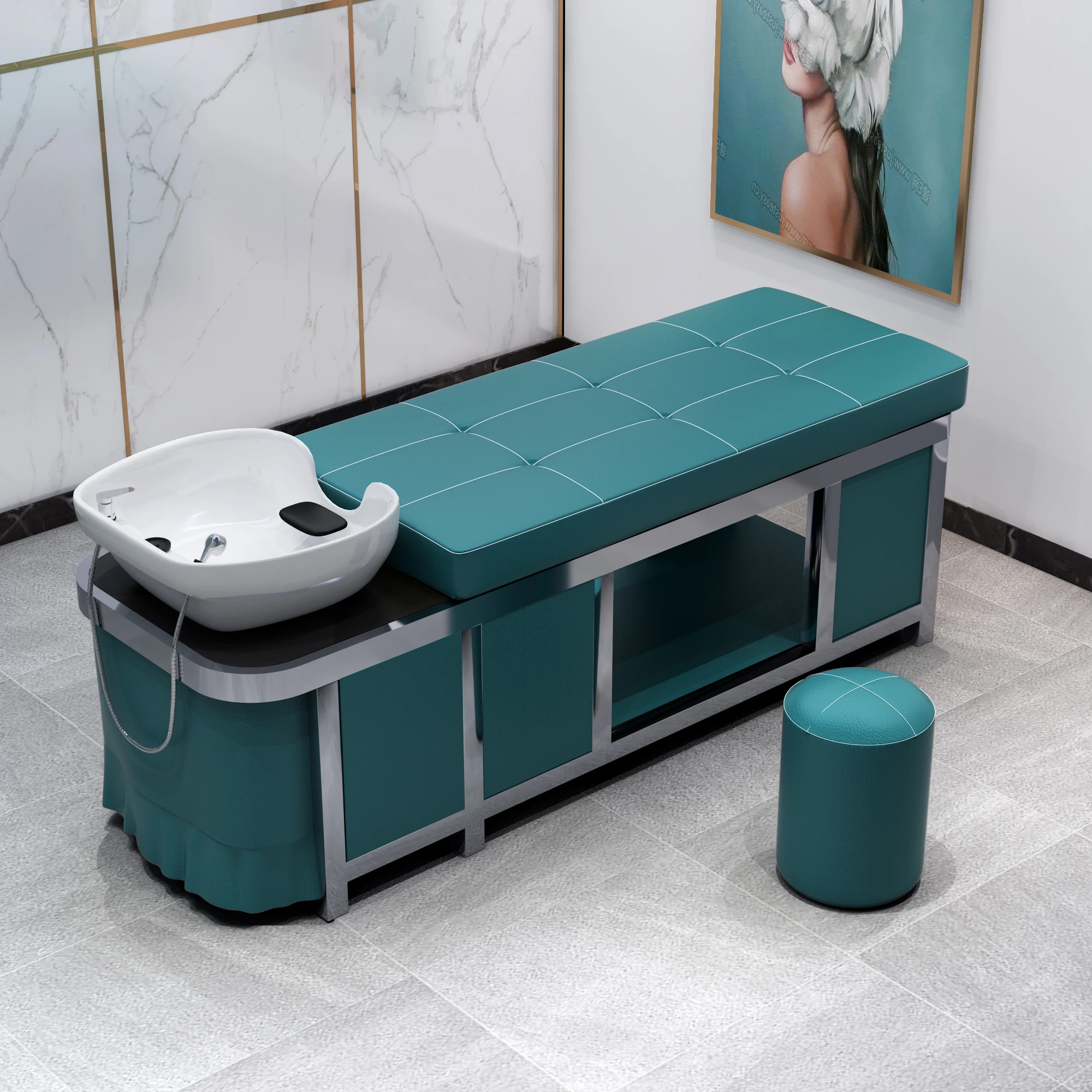 SGF shampoo bed, stainless steel frame, ceramic basin, special tea bran shampoo for hairdressing and barber shop