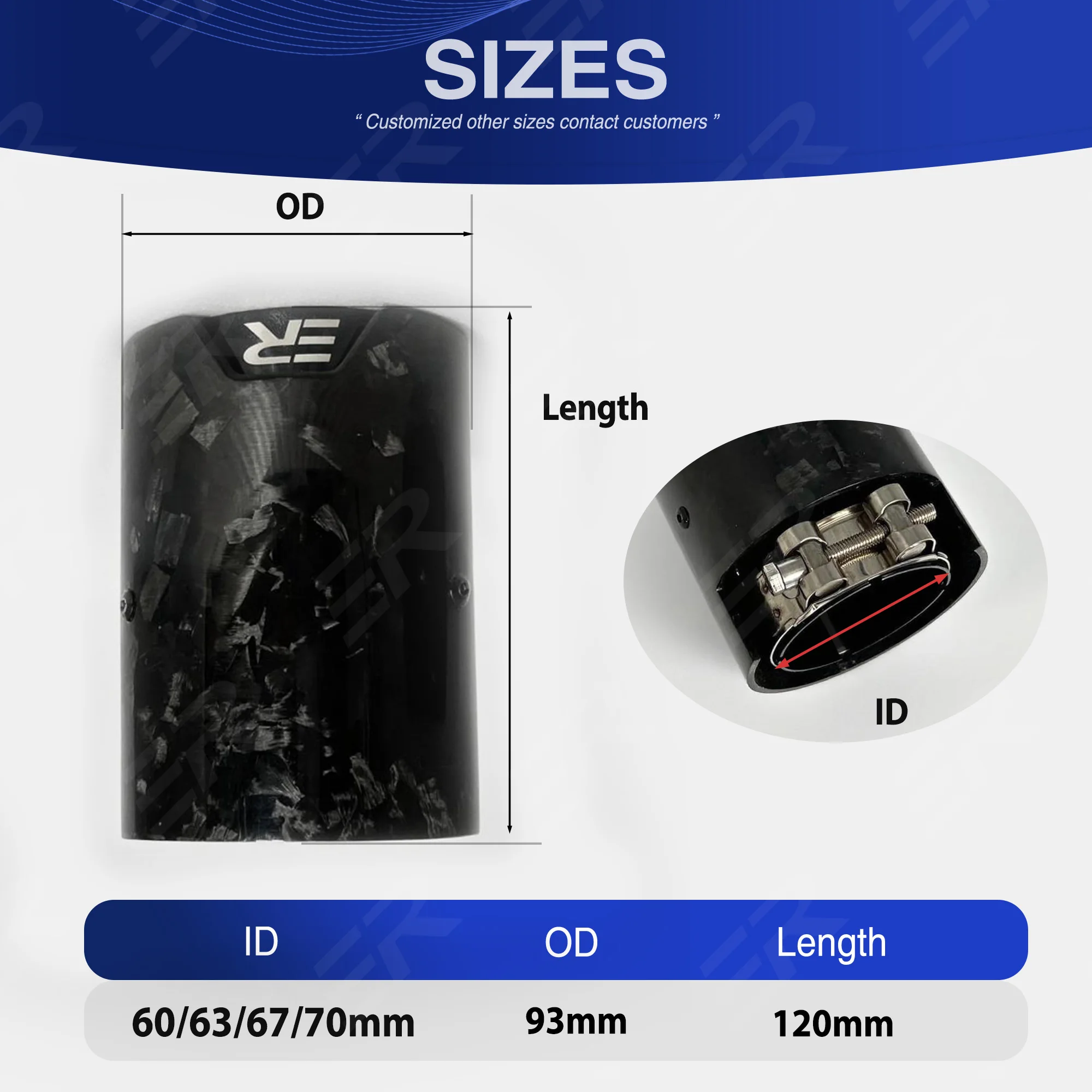1PC Real Carbon Fiber 304 Stainless Steel 93mm Car Accessories Muffler System Exhaust Tip  For Auto Modified Universal Nozzle