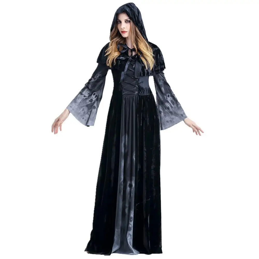 Fantasia de loween para mulheres adultas Cosplay Death Skull Long Dr Terroristic Role-plang Game Roupas Étnicas Stage Co...