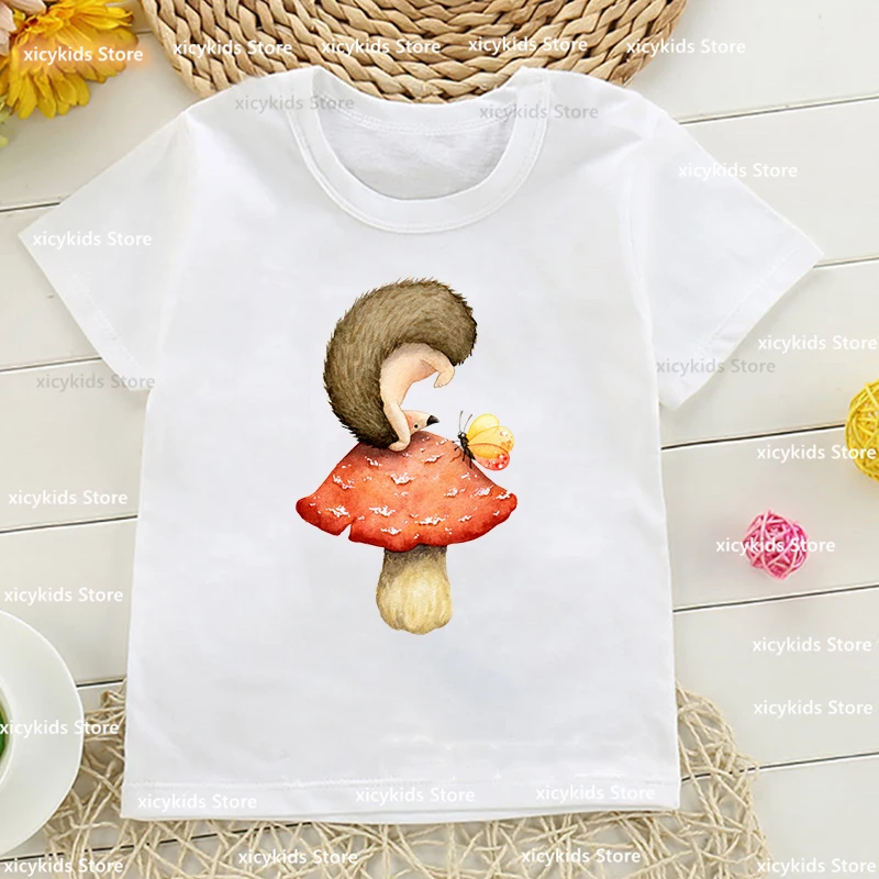 2023 New Hot Sale Children Tshirt Cute Hedgehog Animal Print T-Shirt For Boys/Girls Fashion Boys/Girls Unisex Clothes white tees