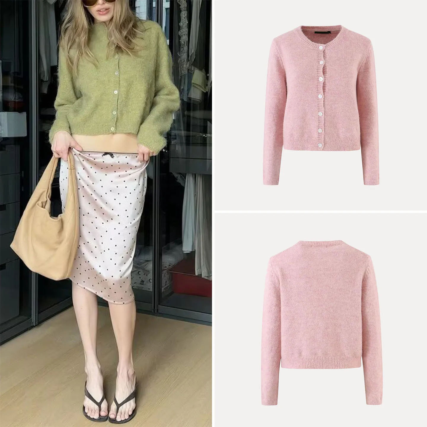 Fashionable Simple Long Sleeve Knitted Sweater Coat Women's round Neck Button up Outerwear Standard Fit Summer 2026 Zadata