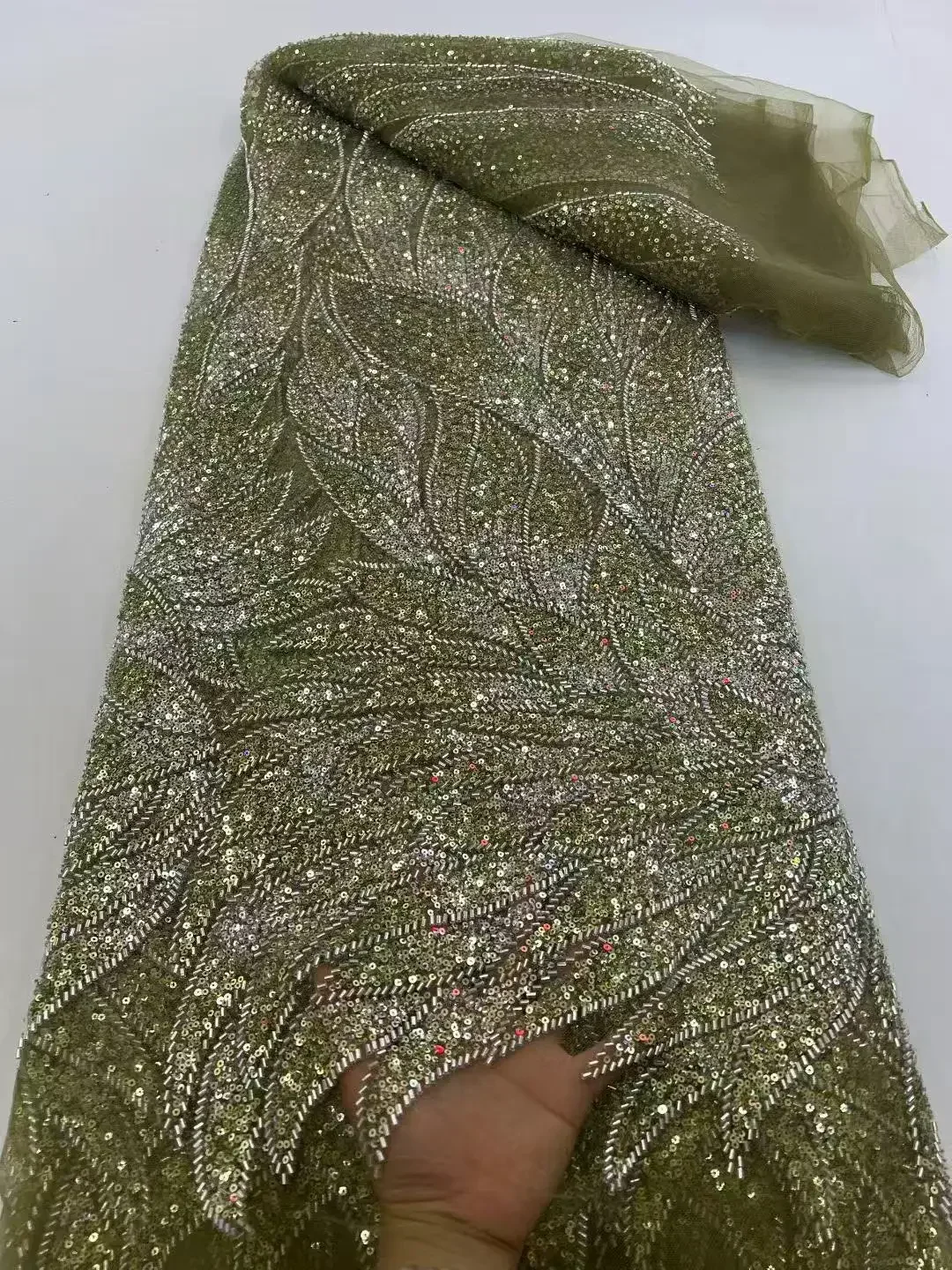 

Luxurious Velvet Sequin Gown Premium Beaded Fabric High-Quality Evening Dress Design 5 Yards