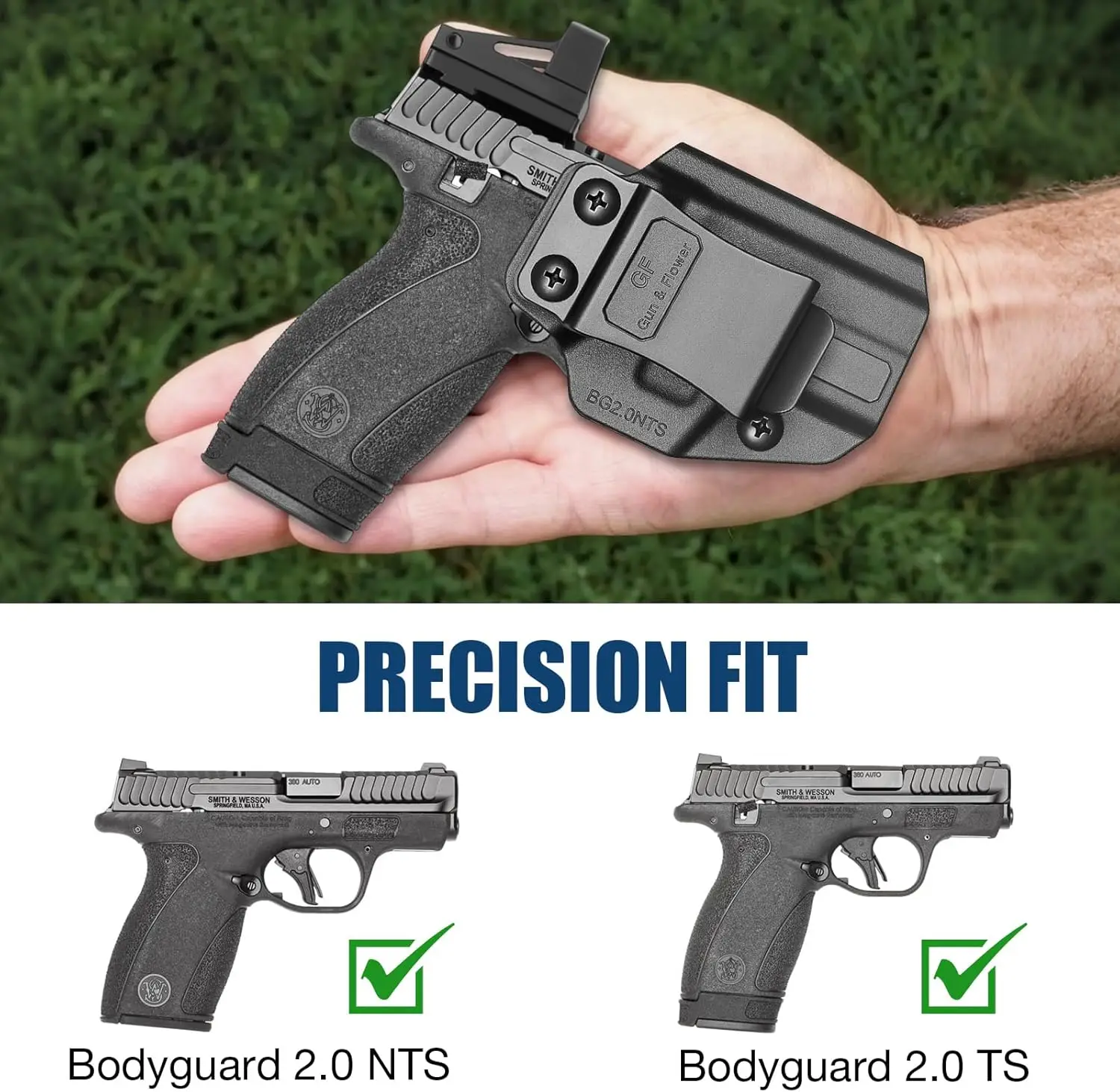 IWB Holster for Smith & Wesson Bodyguard 2.0,Inside Waistband Holster,Leve 2 Retention,Optics,Fixed 1.5” Belt Clip,Right hand