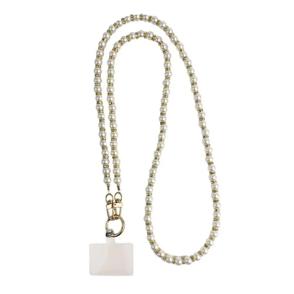 

Single Shoulder Pearl Phone Lanyard With Patch Handmade Bead Phone Chain Glitter Anti Drop Cellphone Straps Phone Cases