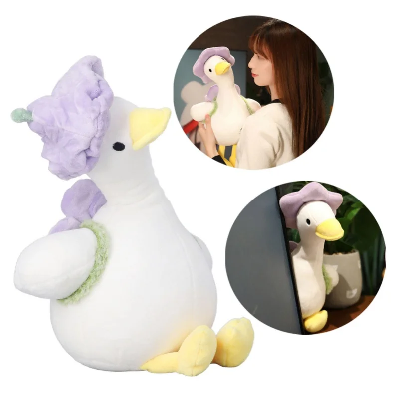 Fiore Anatra Peluche Simpatici cappelli floreali Zaini Corpo grasso morbido Occhi luminosi Anatra Peluche Giocattolo per bambini Adulti
