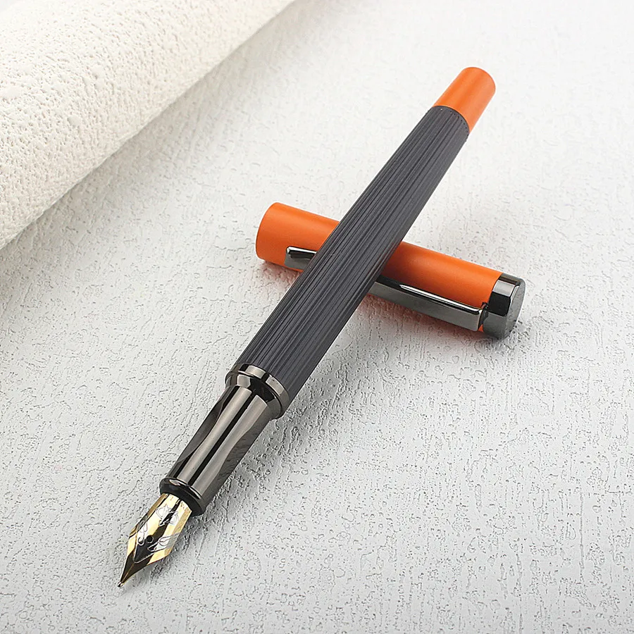 1 PCS Luxury Student Metal 5069 Fountain Pen 0.5MM Nib With Ink Converter Gray Trim Fancy Gift Calligraphy Writing Pen