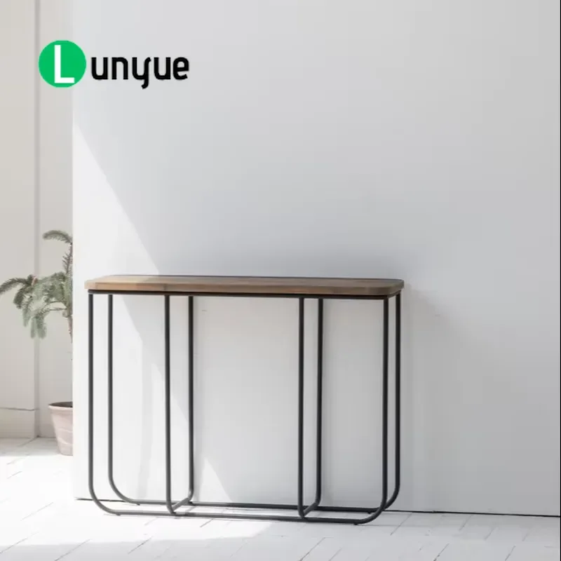 Recycled Elm Steel Vintage Console Table Lightweight Natural Washed Classic Japanese Style Side Table for Living Room