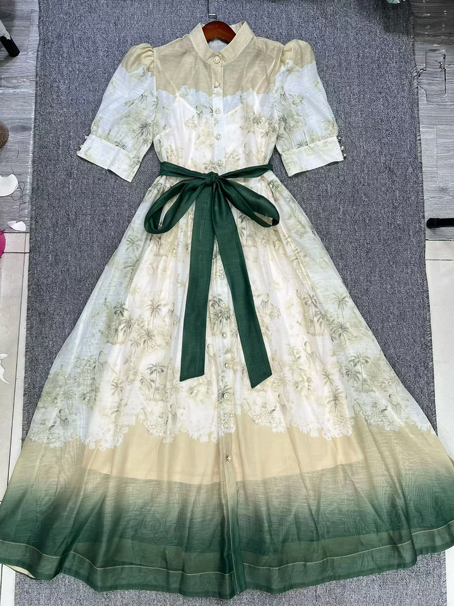 Vgh prairie chique impressão maxi vestido para mulheres gola manga curta pathwork cetim rendas até vestidos de festa elegantes feminino novo