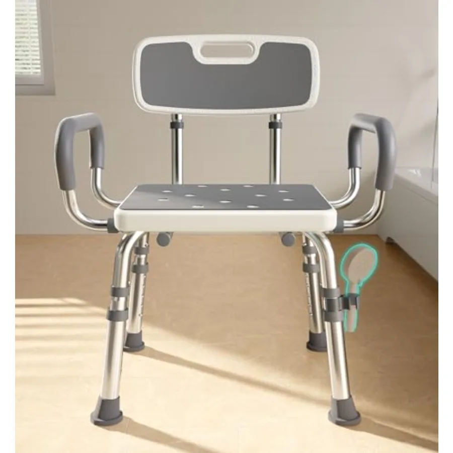 

Shower Chair for Inside Shower with Arms and Back 500lbs Capacity Height Adjustable Shower Seat with Thickened Frame for Senior