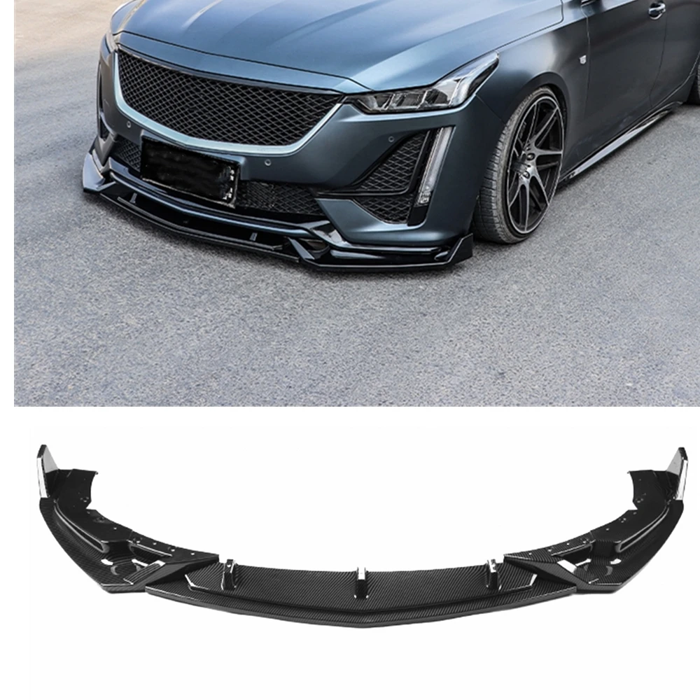 

Front Bumper Spoiler Lip For Cadillac CT5 2019-2023 Carbon Fiber Look/Gloss Black Lower Body Kit Guard Plate Protector Splitter