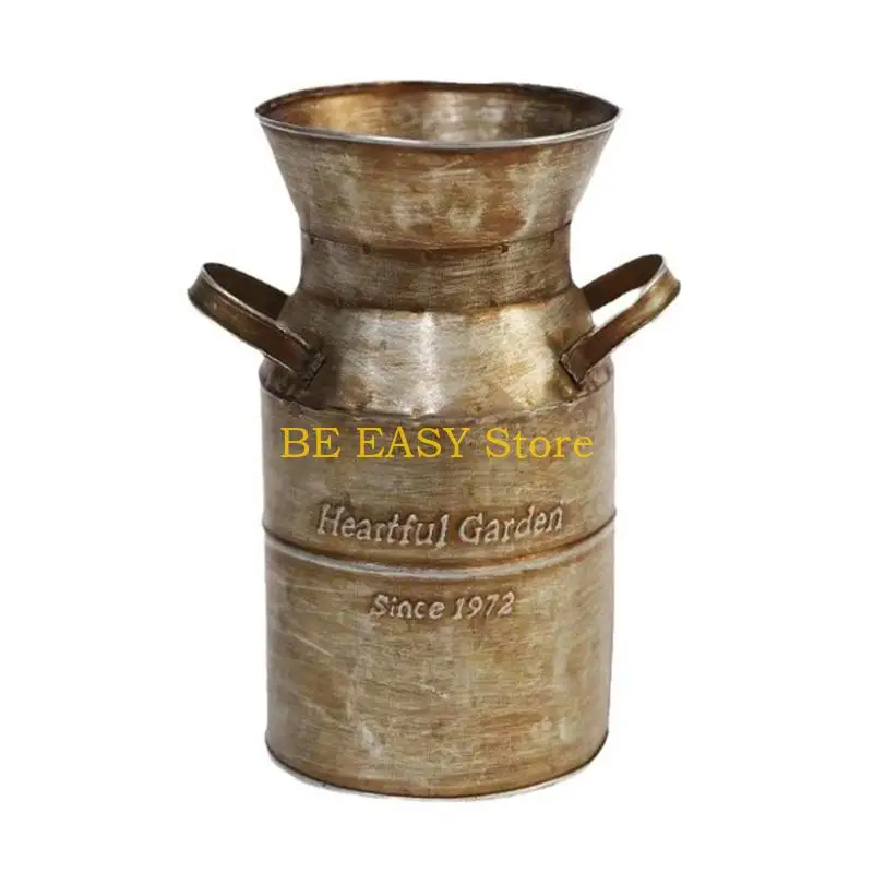 

E28F Antique Metal Planter Rural Farmhouse Garden Dry Flower Plant Container Bucket