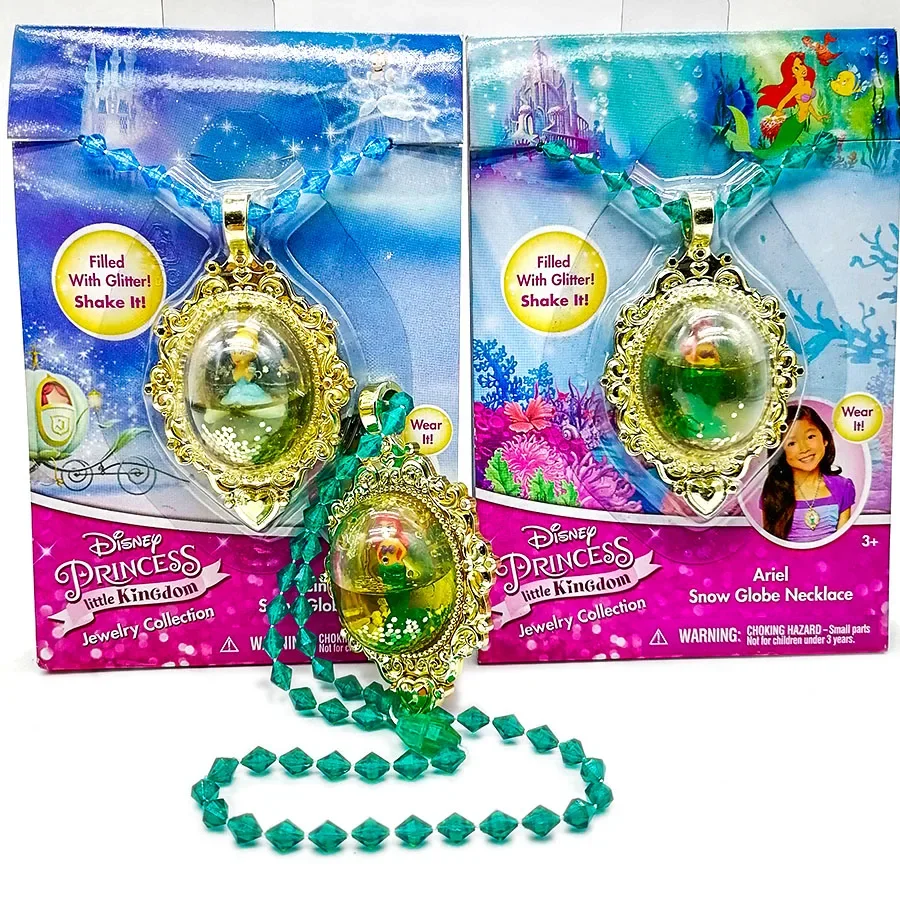 Disney Princess Jewelry Pendant Snow Globe Necklace Cinderella Ariel Girls Cosplay Charms Collectible Ornaments Kids Gifts