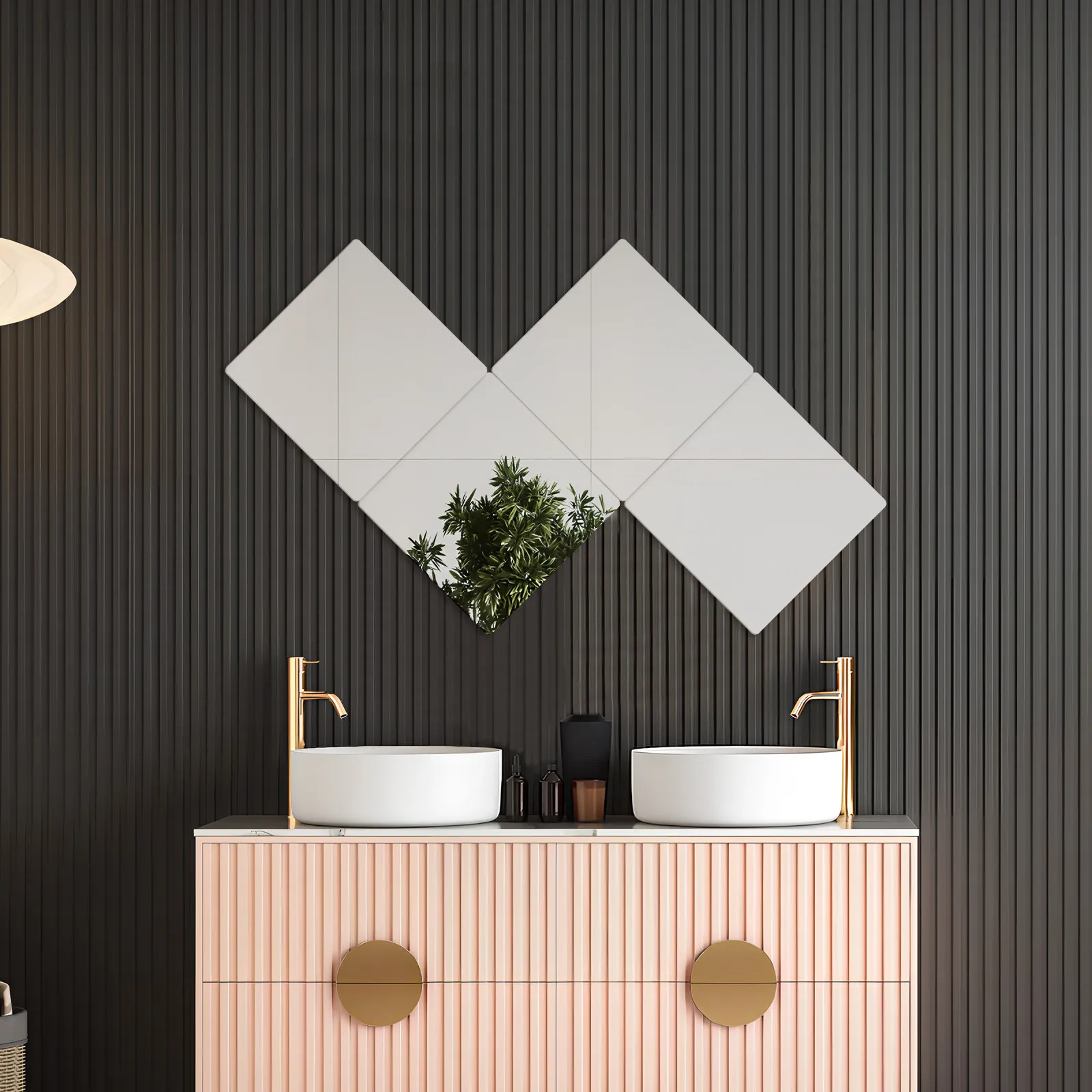 4Pcs Acrylic Mirror Tiles Self Adhesive Rounded Edges Peel and Stick Mirrors for Wall Bathroom Home Decor Flexible Shatterproof