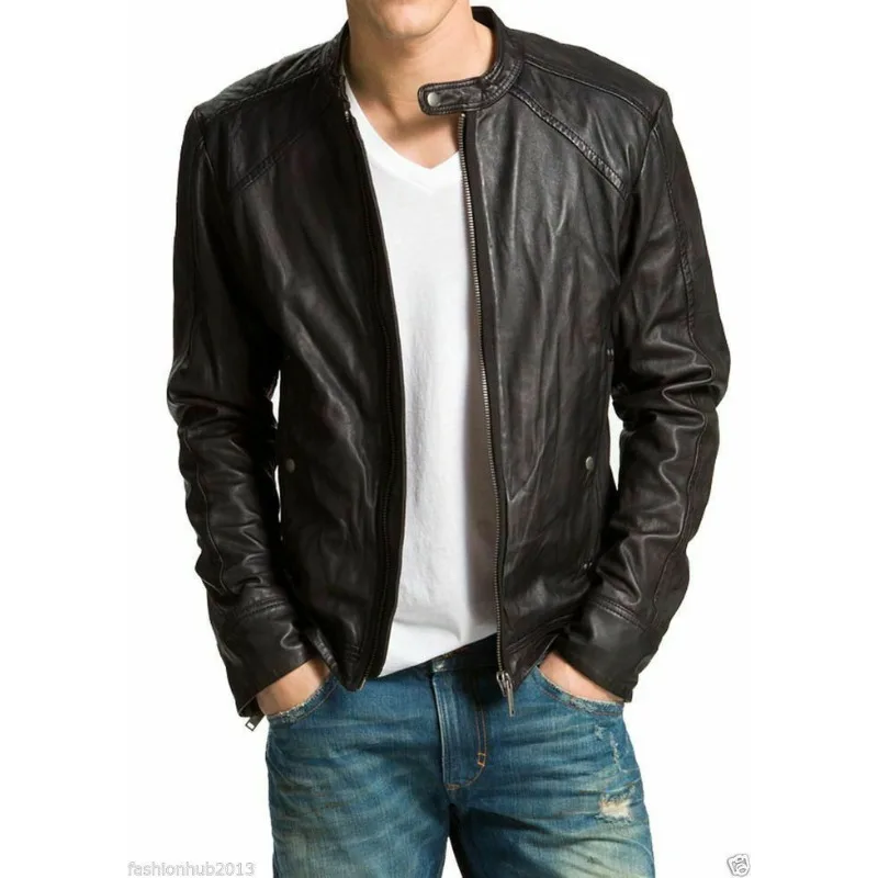 Men's 100% Open Front Black Lambskin Riding Leather Jacket Outdoor Trendy Zipper