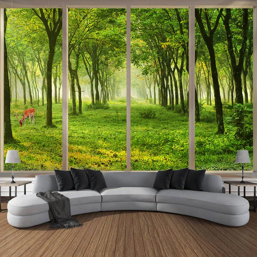 

Imitation Window Landscape Tapestry Sea View Dinosaur Art Wall Hanging Bohemian Hippie Home Wall Decoration Background Fabric