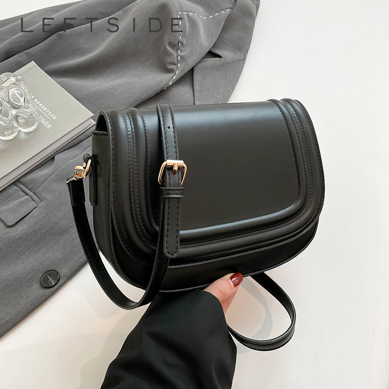 

LEFTSIDE Small PU Leather Saddle Shoulder Bag for Women 2025 New Trend Y2K Handbags and Purses Females Flap Crossbody Bags