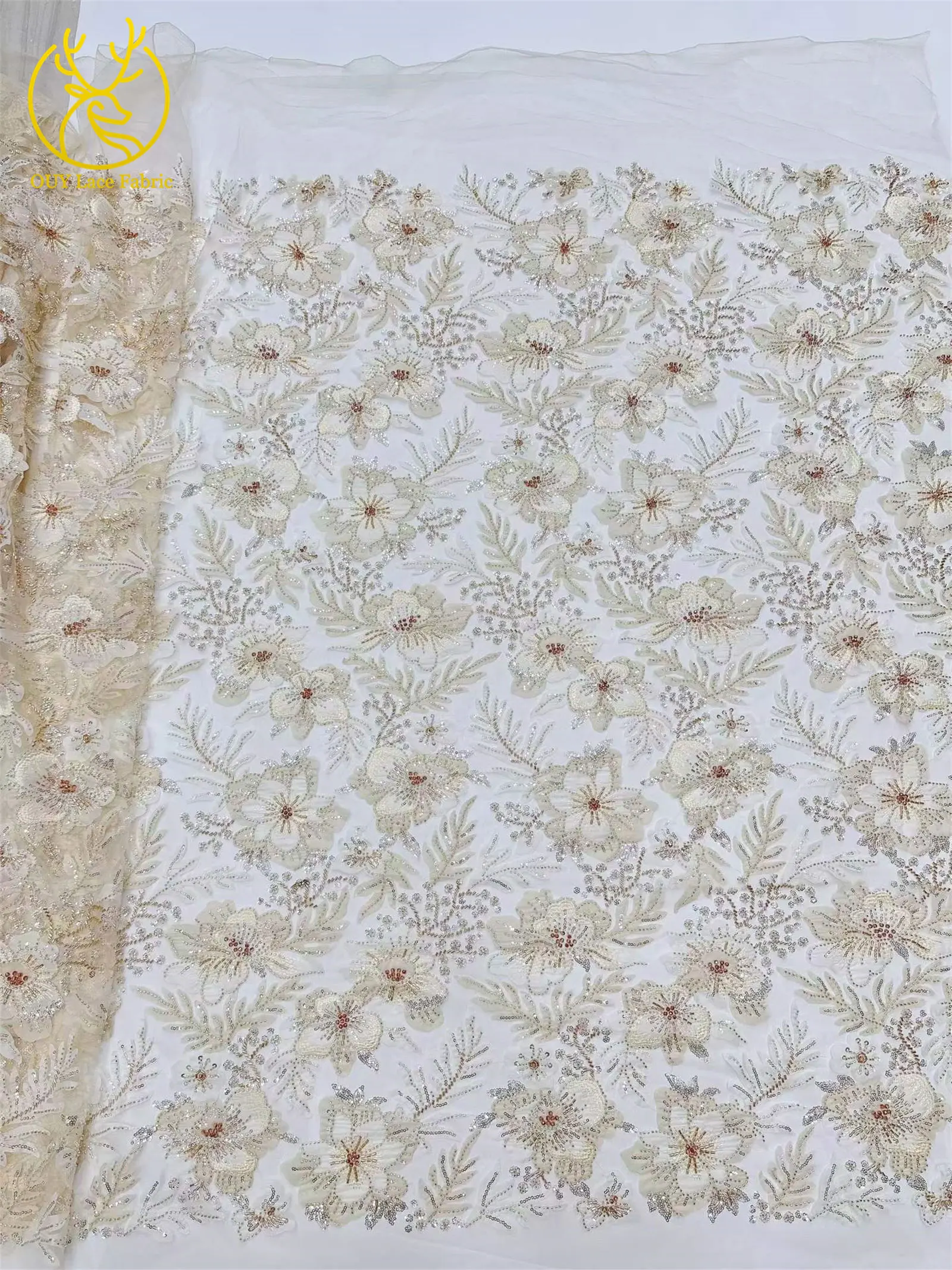Afrikanischer bestickter Perlen-Spitzenstoff 2026 – Hochwertiger nigerianischer Pailletten-Tüll-Spitzenstoff für Brautkleider und Hochzeitskleider zum Nähen – Detail 30