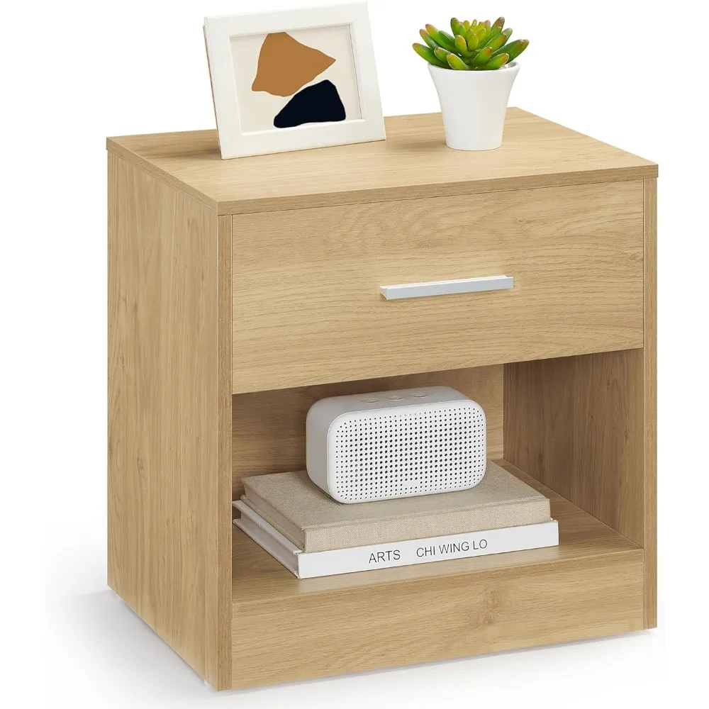 Mesita de Noche con Cajón y Asa, Mesa Auxiliar para Dormitorio y Salón #6