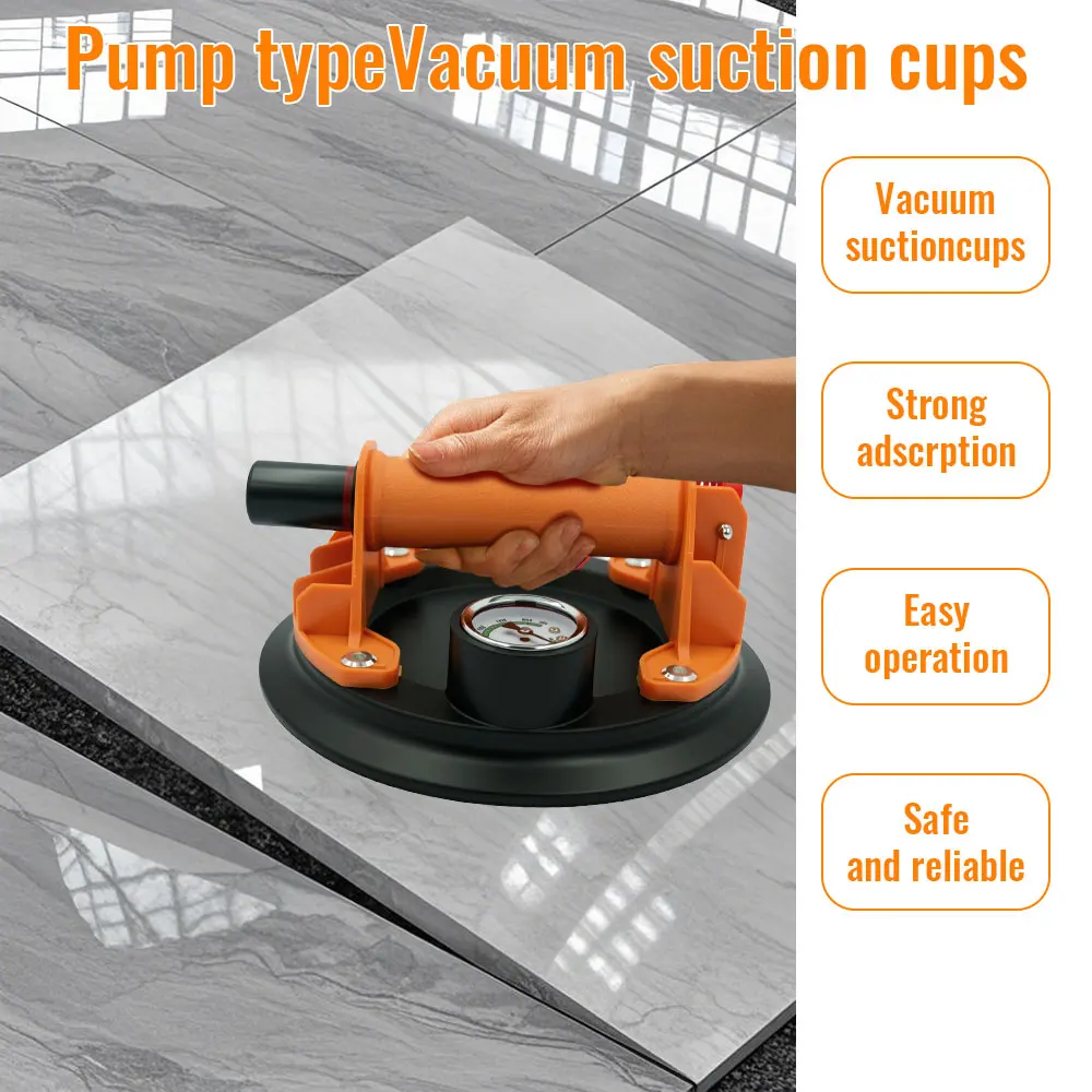 Pompa Tangan Penghisap Ubin dengan Pengukur Tekanan Beban 250 kg Penutup Anti Debu untuk Penanganan Kaca/Marmer/Papan/Ubin