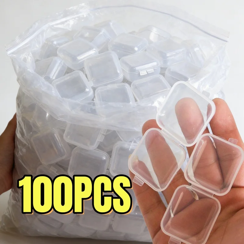 Wholesale Mini Square Storage Box Transparent Plastic Flip Cover Small Case Pill Jewelry Earrings Dustproof Storage Pack Boxes