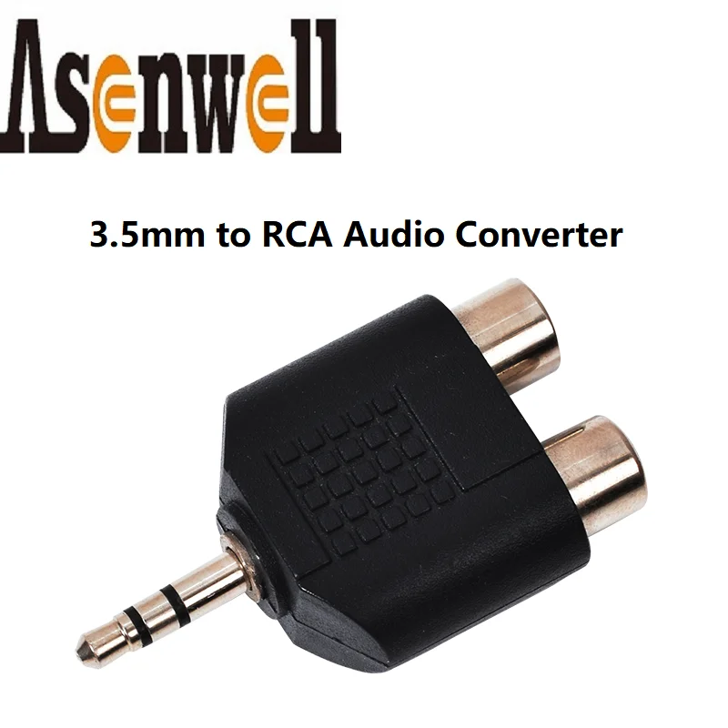 Asenwell barato conversor de áudio estéreo 3.5mm macho para rca fêmea conversor aux para l/r 2ch jack amplificador de áudio para fone de ouvido do telefone