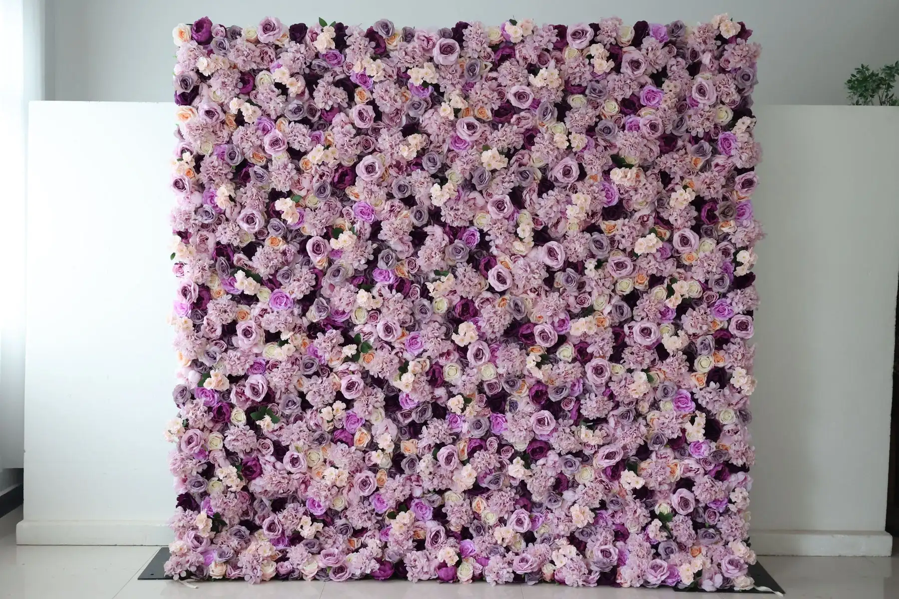 

Royal Series Luxury Purple Rose Yellow Hydrangea 3D mixed floral fabric flower wall Wedding background props Green plant curtain