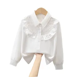 Children's Shirt White Long-sleeved Spring and Autumn School Uniforms Performance Clothes Lace Girls Student Clothes 2024 New