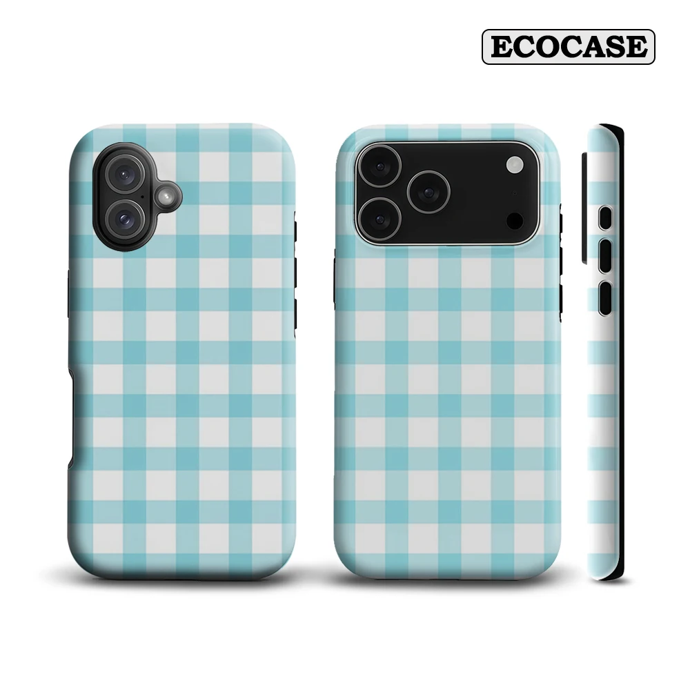 Pastellblaue Gingham Check IPhone 17 Must-Haves Handyhülle für IPhone 17 16 15 14 13 12 Pro Max Plus Doppelschichtige Rückseite