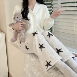 Thickened Warm Pajama Pants Woman Autumn and Winter Star Pattern Printing Long Plush Casual Trousers Student Sleeping Pants