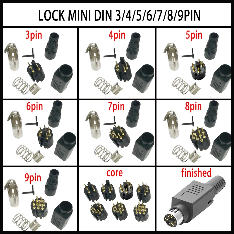 1set Mini DIN 3P 4P 5P 6P 7P 8P 9 Pin Male Plug Adaptor Assemble Welded Type LOCK DIN Self-locking Assembly Connector 3pin 8pin