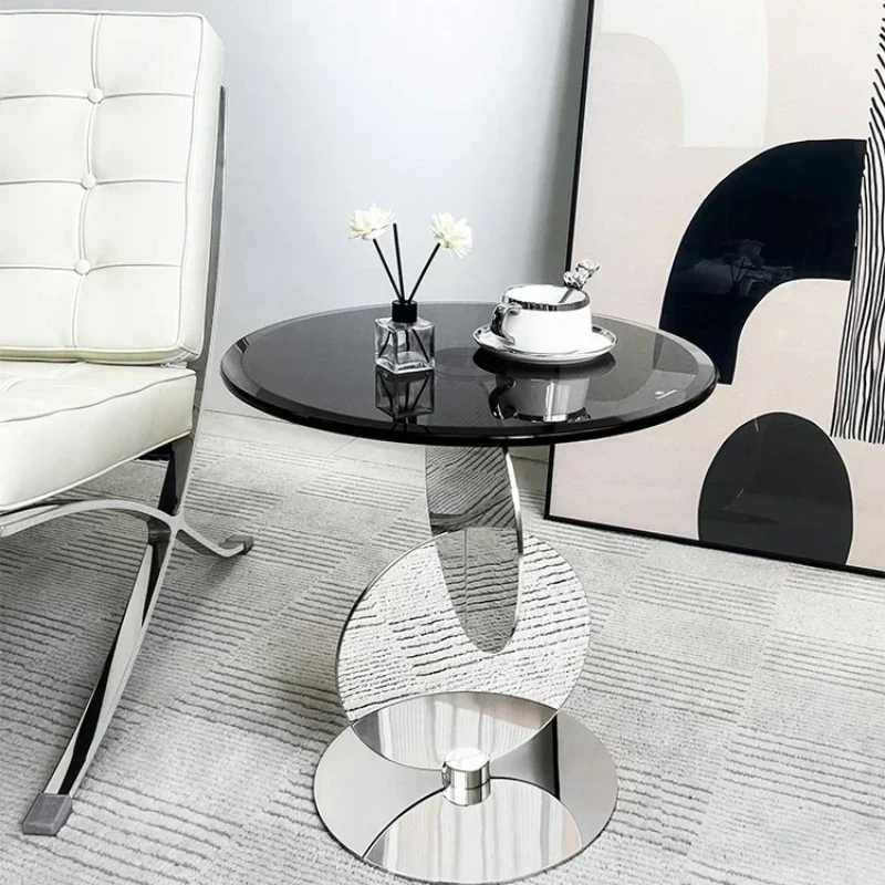 

m Minimalist High-end Sofa Edge Table Glass Small Coffee Table for Home Living Room, Stainless Steel Corner Table m