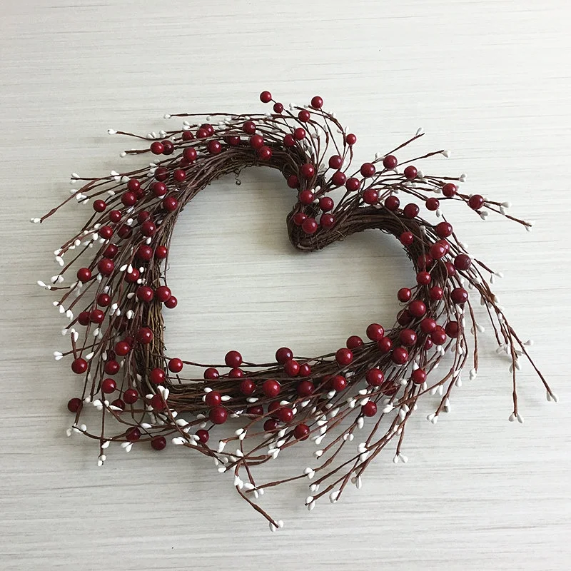 Heart-shaped Love Decorative Wreath Red Berry Door Wall Hanging Decorative Wreath Love Peach Garland