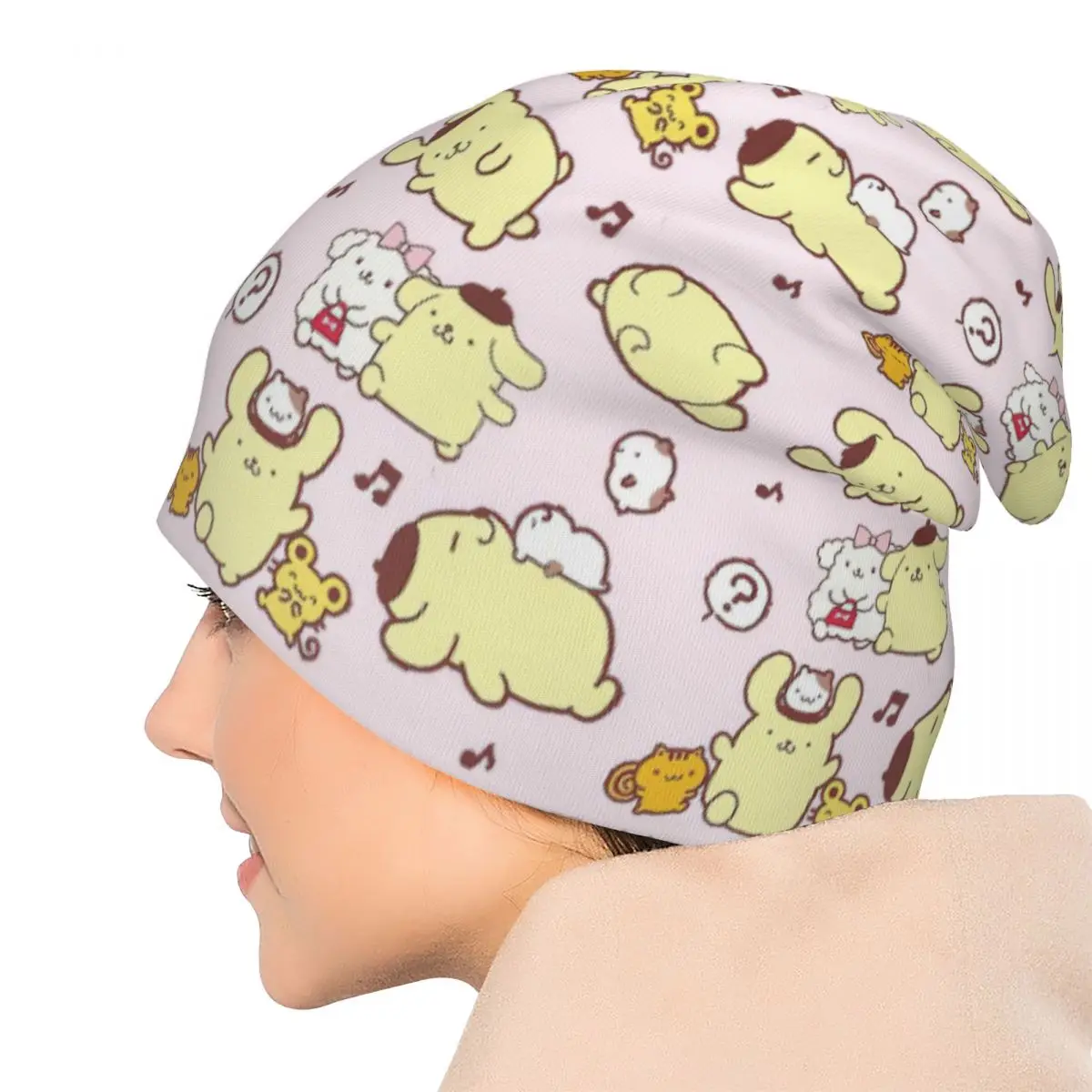 หมวกบีนนี่ลายปอมปอมปุรินน่ารัก แฟชั่นการ์ตูน สำหรับผู้ชายและผู้หญิง หมวกคลุมศีรษะอเนกประสงค์สำหรับกิจกรรมกลางแจ้ง ให้ความอบอุ่น