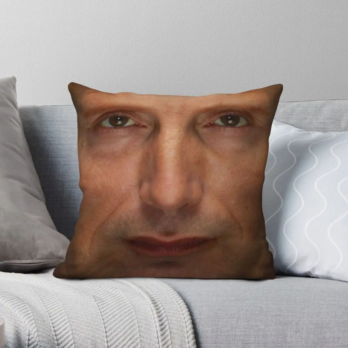 

Mads Mikkelsen Face Hannibal Square Pillowcase Polyester Linen Velvet Creative Zip Decorative Pillow Case Car Cushion Case