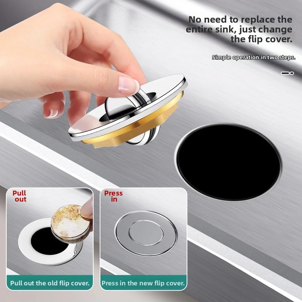 Stainless Steel Flip Drain Stopper for Kitchen Sink with Silicone Seal Ring Prevents Leakage During Water Retention
