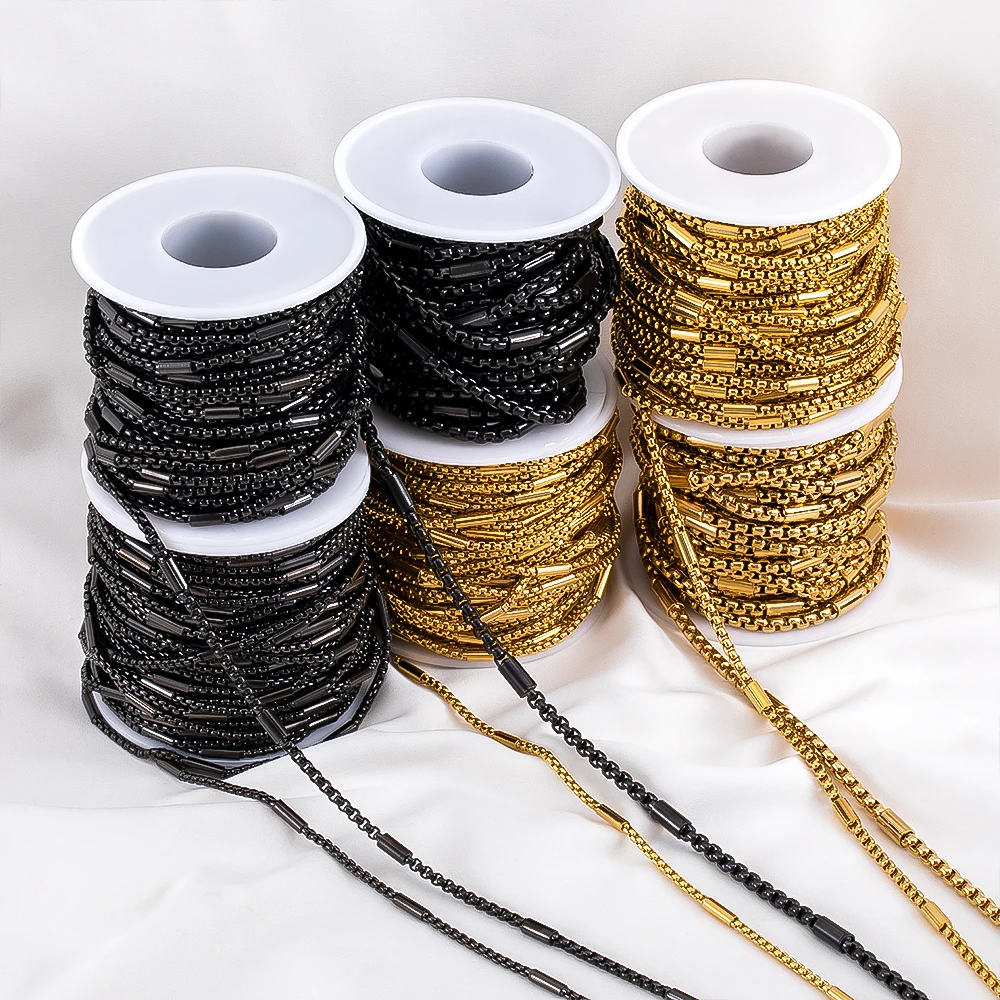 1 Meter 0.5 Meter Column Stainless Steel Box Tube Cable Beaded Chain for DIY Necklace Bracelet Jewelry Making Supplies