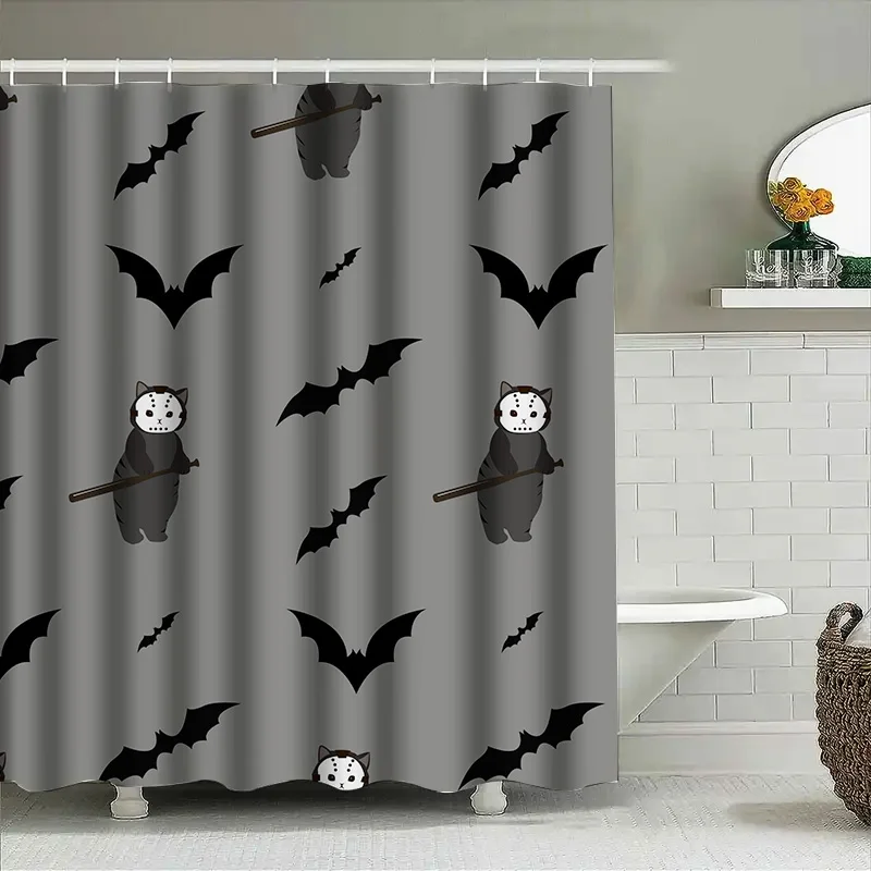 

Tuniu Black Bat Shower Curtain Funny Halloween Bat Shower Curtain for Bathroom Kids Room Decor