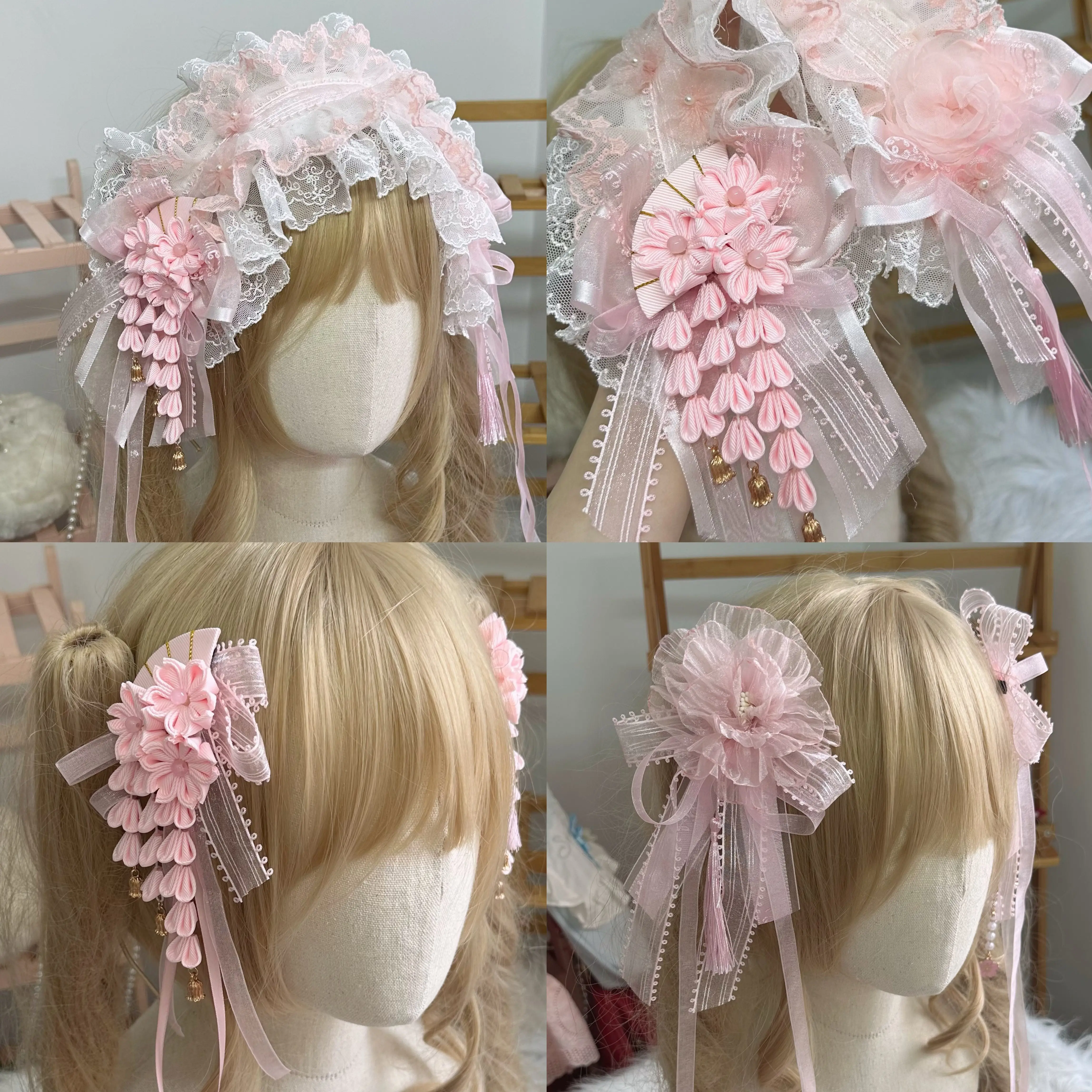 

Повязка для волос в стиле лолита с элементами китайского стиля, заколка с сакурой, ручная работа, мелкие изделия