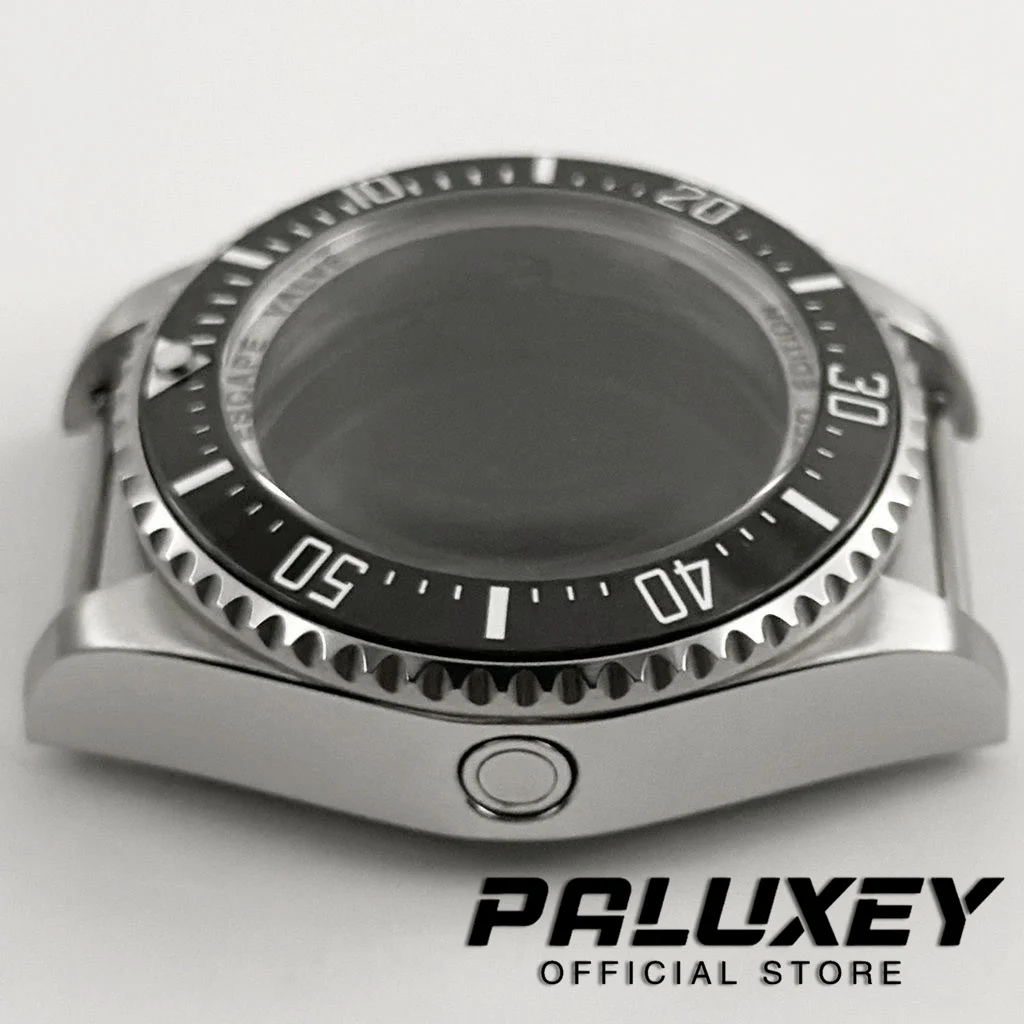 44mm Silver DEEP SEA Homage Big Sapphire Crystal Watch Case Black Ceramic Bezel Fit NH35 NH36 4R35 4R36 NH34 NH38 NH39 Movement