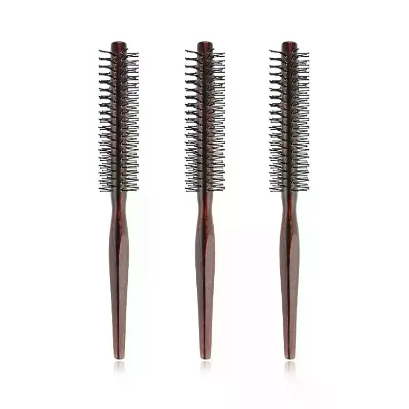 

Curly Hair Styling Roller Comb Mini Round Nylon Hair Brush With Wooden Handle For Thin Or Short Hair Men Women Use