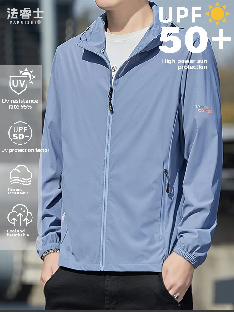 

Men's Casual Lightweight Loose Summer Faion Sun Protection Clothing Ice Silk Thin Outerwear Coat Breathable Long Sve