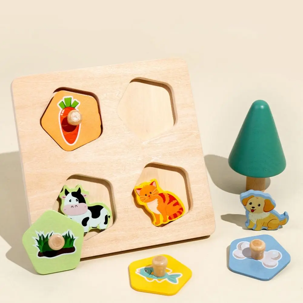 Drewniana tablica puzzle, puzzle 3D, wzory, rozwój poznawczy, Montessori, dopasowywanie kształtów, gra planszowa, interaktywne wyzwania, układanka ze zwierzętami.