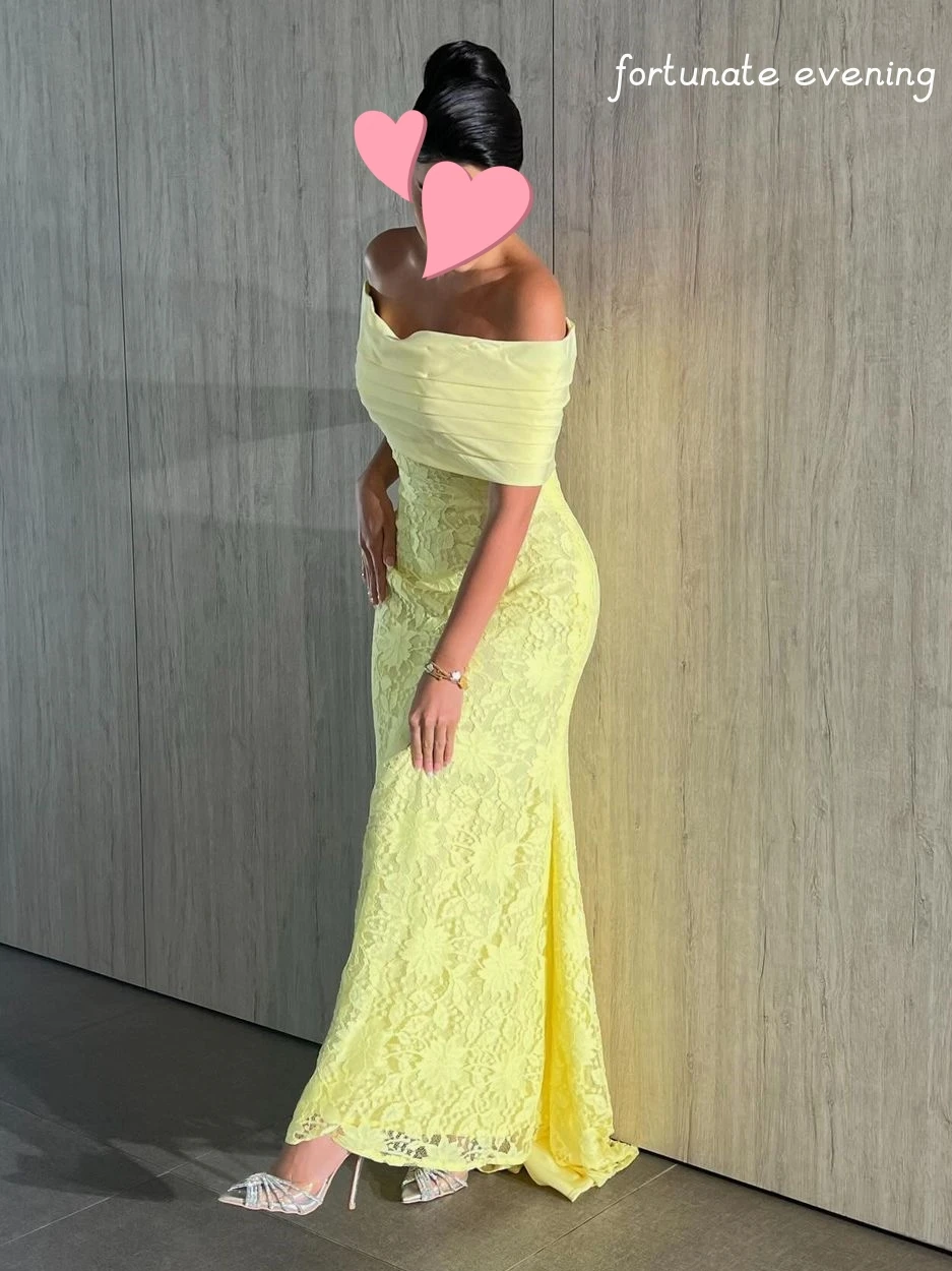 Fortunate Evening Elegant Vintage Yellow Lace Mermaid Boat Neck Saudi Arabia Formal Occasion Prom Dress Evening Party Gowns